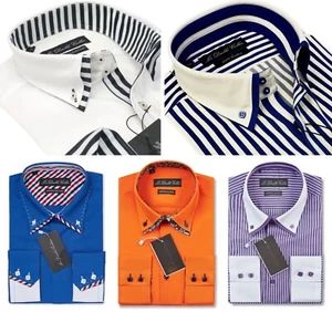 Luxury Mens Casual Double Collar Smart Fit Formal Shirt Italian Design M - 3XL - Picture 1 of 96