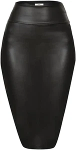 Faux Leather Skirts for Women High Waisted Leather Bodycon Pencil Skirt - Picture 1 of 12