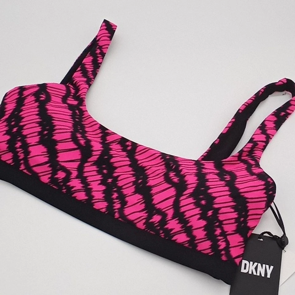 DKNY Women’s Pullover Bikini Swim Top Square Neck In Neon Pink Tie Dye Size XL