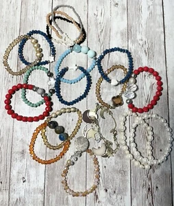 Stretch Beaded Bracelet Lot 18 Pieces Faux Pearls Real Seed Pearls Glass Stones - Picture 1 of 1