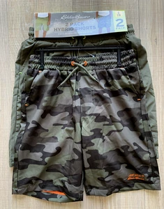 2 pk Eddie Bauer Boys Quick Dry UPF Active Mesh Hybrid Shorts Camo Green 7/8 - Picture 1 of 7