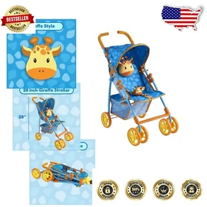 Adorable Blue Giraffe Doll Stroller Toy with Plush Giraffe Pillow for Toddlers - Picture 1 of 9