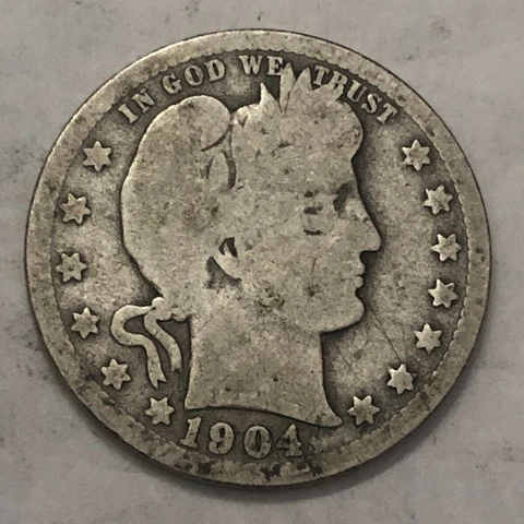 1904-O Good/AG BARBER silver U.S. quarter dollar. #na2 Cover