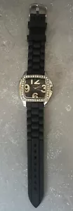 Geneva Black Watch Womens Rhinestones Large Numbers Silicone Band 5949 New - Picture 1 of 8