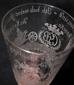 EROTIK GLAS BAROCK DECKEL POKAL BÖHMEN FRAU IM BETT DATIERT MONOGRAMM 1736 - Foto 1 di 16