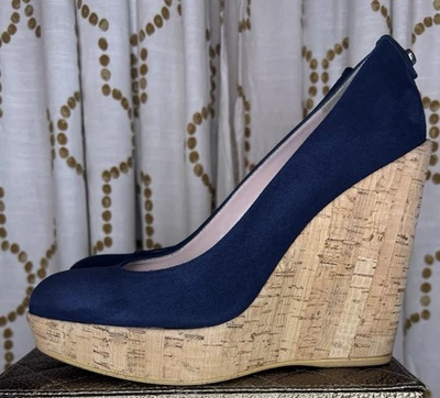STUART WEITZMAN Corkswoon 6.5M Blue Suede Cork Platform Wedge ASO Kate Middleton - Image 1 of 4
