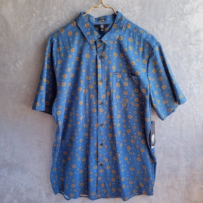 VOLCOM NWT Psych Dot Button Down Shirt Size XL Modern Fit Sunflower Cotton Blend - Image 1 of 4
