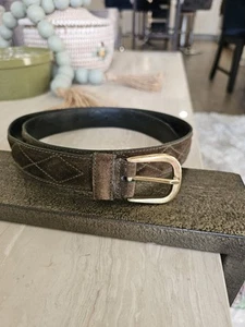Bally Men's Olive Brown Suede Leather Belt - Made in Italy - Size 36 - Picture 1 of 9