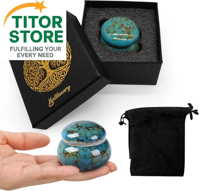 Urnas pequeñas para recuerdo de cenizas humanas, cerámica azul cerámica,  Foto 1 de 4