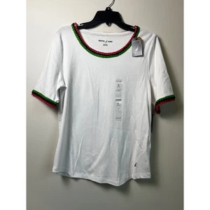 Nautica Jeans White Crochet Trim Knit T Shirt XL NWT - Picture 1 of 11