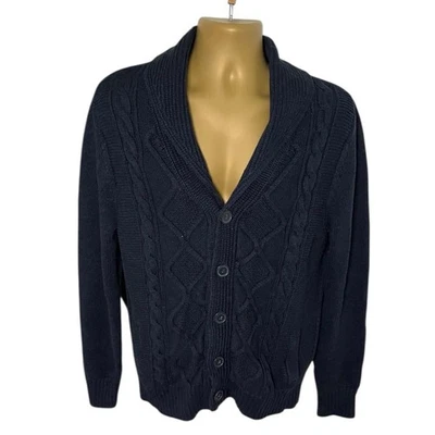 Cárdigan Merona Cuello Chal Tejido con Cable Botón Frontal Azul Marino Algodón L Foto 1 de 4