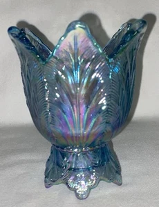 Vintage Fenton Art Glas irisierend blau Zapfen Votivkerzenhalter zwei Wege - Bild 1 von 6