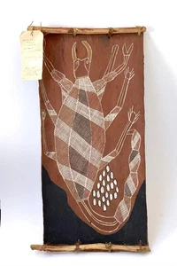 PINTURA ORIGINAL VINTAGE DE CORTEZA ABORIGEN AUSTRALIANA POR TOM WOOD ARTE INDÍGENA - Imagen 1 de 17