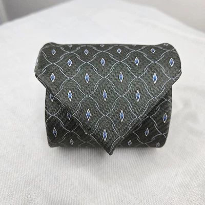 CLERICCI Italian Mens Tie 100% Silk Sage Green Patterned Classic Style - Image 1 of 4