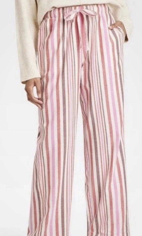 Pantalones de pijama Auden rosa-rojo a rayas de franela de algodón con cordón pequeños nuevos con etiquetas precio de venta sugerido por el fabricante $20 Foto 1 de 4