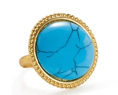 Park Lane Rio Ring Size 8 Faux Turquoise Round Satin Matte Gold Tone - Image 1 of 2