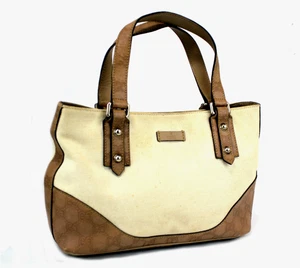GUCCI GG Muster Beige Braun Canvas & Leder Handtasche Geldbeutel Damentasche Italy - Bild 1 von 8