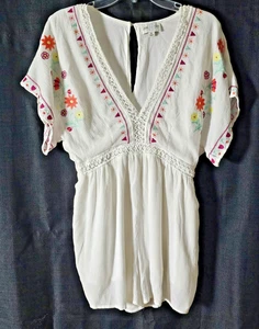Pantalones Cortos Mameluco Jun & Ivy Boho Blanco Floral Bordado Cerradura Espalda Talla Mediana - Imagen 1 de 11