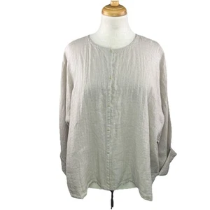 Eileen Fisher Gr. Large 100% Irish Linen Boxy Jacket with Back Pleat Beige Pebble - Bild 1 von 8