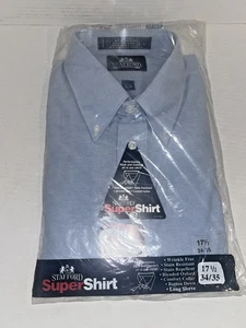 Stafford Super Camisa Para Hombres 17.5 Azul Sin Arrugas Mezcla Oxford Manga Larga Nueva - Imagen 1 de 6