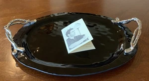 MICHAEL ARAM Twisted Vine Black GLASS 15" OVAL TRAY - Picture 1 of 7