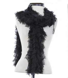 Bufanda larga de seda de gasa St John Knits Knits, Boa Caviar negra nueva con etiquetas $295 - Imagen 1 de 5