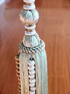 set 2 FRENCH TASSEL LARGE pale green RIBBON TIE BACK DECORATION SUPERB ! - Picture 1 of 2