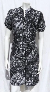 Saint Tropez West Black White Print Stretch Knit Shirt Tie Belt Dress size M 10 - Picture 1 of 7