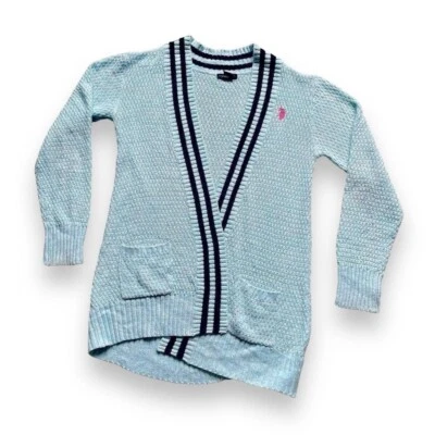 Cárdigan tejido gofre azul pastel vintage para mujer S polo de EE. UU. bata de diseñador Foto 1 de 4