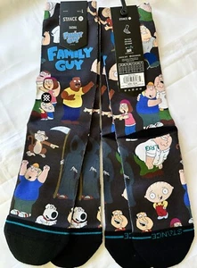 2 PAIR  STANCE CASUAL SOCKS  - FAMILY GUY -  SIZE L,  BLACK/MULTI,  NWT - Picture 1 of 8
