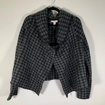 Cárdigan Dress Barn para mujer grande negro gris mezcla de lana pata de gallo estampado botón Foto 1 de 4