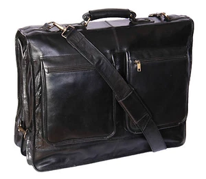 Genuine Luxury leather suit carrier garment dress travel weekend cabin bag Black - Picture 1 of 8