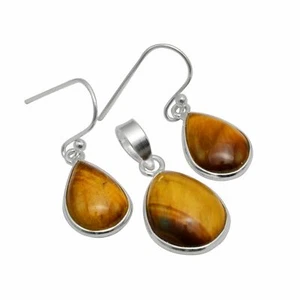 Tiger Eye Solid 925 Sterling Silver Pendant + Earrings Set Jewelry ST-088 - Picture 1 of 1