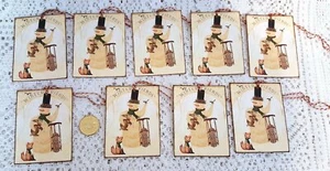 9~Primitive~Christmas~Farmhouse~Snowman~Linen Cardstock~Gift~Hang~Tags~Ornies - Picture 1 of 1