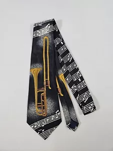 FloRence Trombone Horn Music Note Neck Tie Jazz Band Musician Vtg Blues Wedding  - Picture 1 of 6