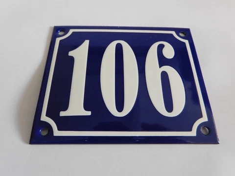 French Handmade  4.75 x4" Enamel Porcelain Plaques House Number Address Sign 106 Cover
