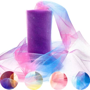 5pcs Bundle Rainbow Glitter Tulle Fabric DIY Craft Skirt Packaging Party Decor - Picture 1 of 7