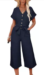 NEW Button Wide Leg Jumpsuits Romper Overalls L NO BELT - Picture 1 of 4