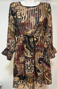 Buffalo Damen mittelbraun Kleid Kordelzug Paisley gefüttert locker Chiffon neu mit Etikett - Bild 1 von 8