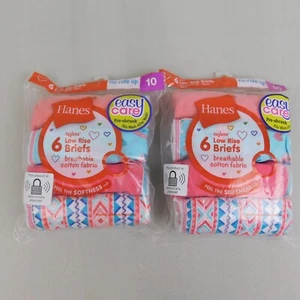 12 Pair Hanes Girls Tagless Cotton Low-Rise Brief Panties - Size 10 - #4641 - Picture 1 of 9