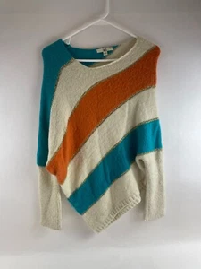 Ya Los Angeles Sweater Womens Small Tan Orange Gold Asymmetrical Dolman Sleeve - Picture 1 of 6