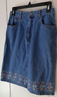 Cotton Embroidered Blue Jean Skirt Size 8 Vintage Boutique Europa 5 Pockets