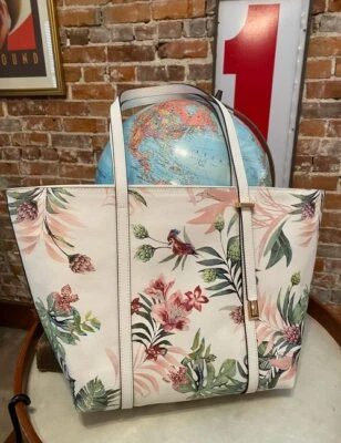 Vince Camuto White Floral Top-Zip Saffiano Leather Didi Tote Bag Handbag New - Image 1 of 4