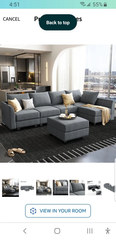modular sectional sofa . u shape sectional sofa in bluish grey - Image 1 of 4
