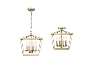 Dual Mount 4 Light Ceiling Pendant in Aged Brass foyer kitchen 14" W x 15" H - Picture 1 of 4