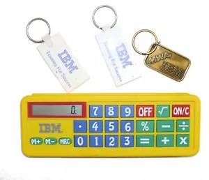 vintage IBM Promo Yellow Pen Storage Basic Calculator & key chains - Picture 1 of 1