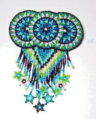 Hand Beaded 3 Circle Barrette w Star Fringe 4.5"x2.5" French Clip closure # 05 - Image 1 of 3