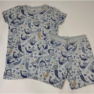 Crewcuts snugfit 2 piece shorts pajamas girls kids blue mermaid print cotton 10 - Picture 1 of 5