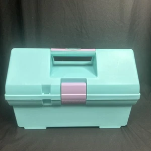 Rubbermaid Craft Storage Toolbox Sewing Tote Organizer Teal Roughneck Vtg EUC - Picture 1 of 21