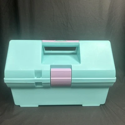 Rubbermaid Craft Storage Toolbox Sewing Tote Organizer Teal Roughneck Vtg EUC - Image 1 of 4